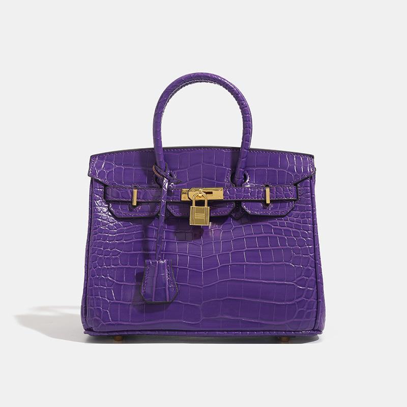 25cm Borsa Birkin Classica Moda Motivo Coccodrillo Lusso Donna Grande Capacità Tote Spalla a Tracolla Borsa Media Materiale PU Morbido Chiusura con Fibbia