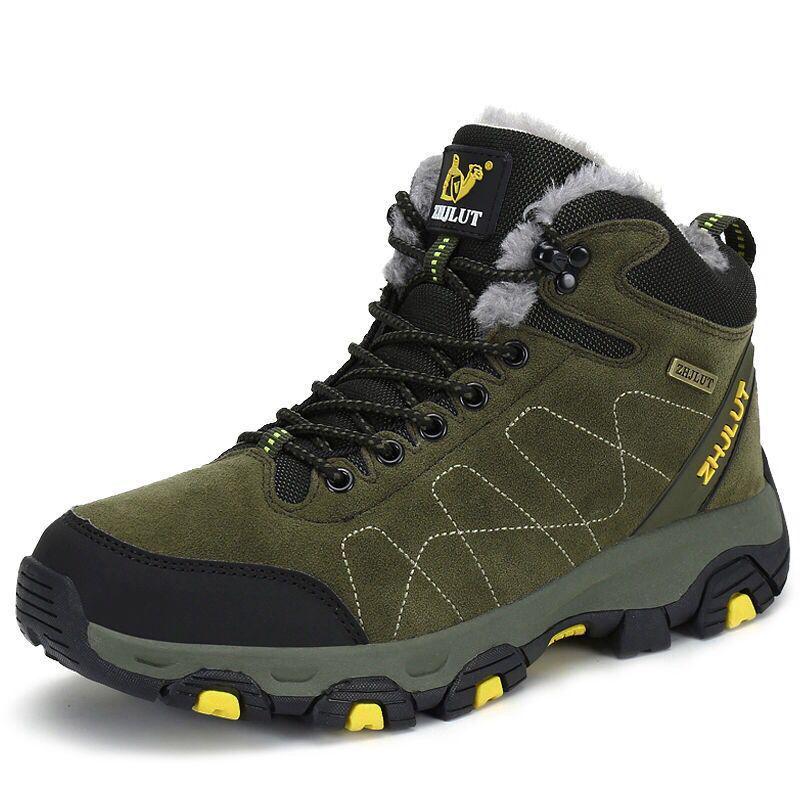 Men's High-Top Leather and Fur Hiking Boots - Warm, Non-Slip, Winter-Ready