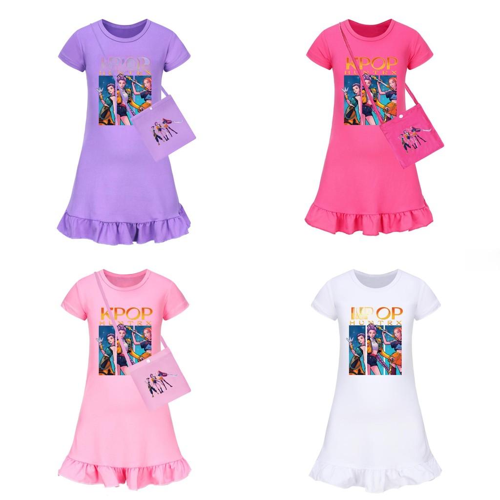 Vestido de Dormir Curto Kpop Demon Hunters Girl com Barra Franzida Para Conforto Ki