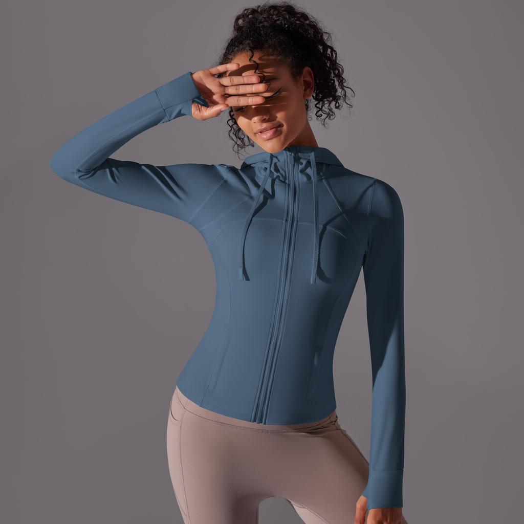 Nessaj Zipper Yoga Shirts With Thumb Hole Women High Elastic Sports Shirts Solid Colour Fitness Long Sleeve Tops