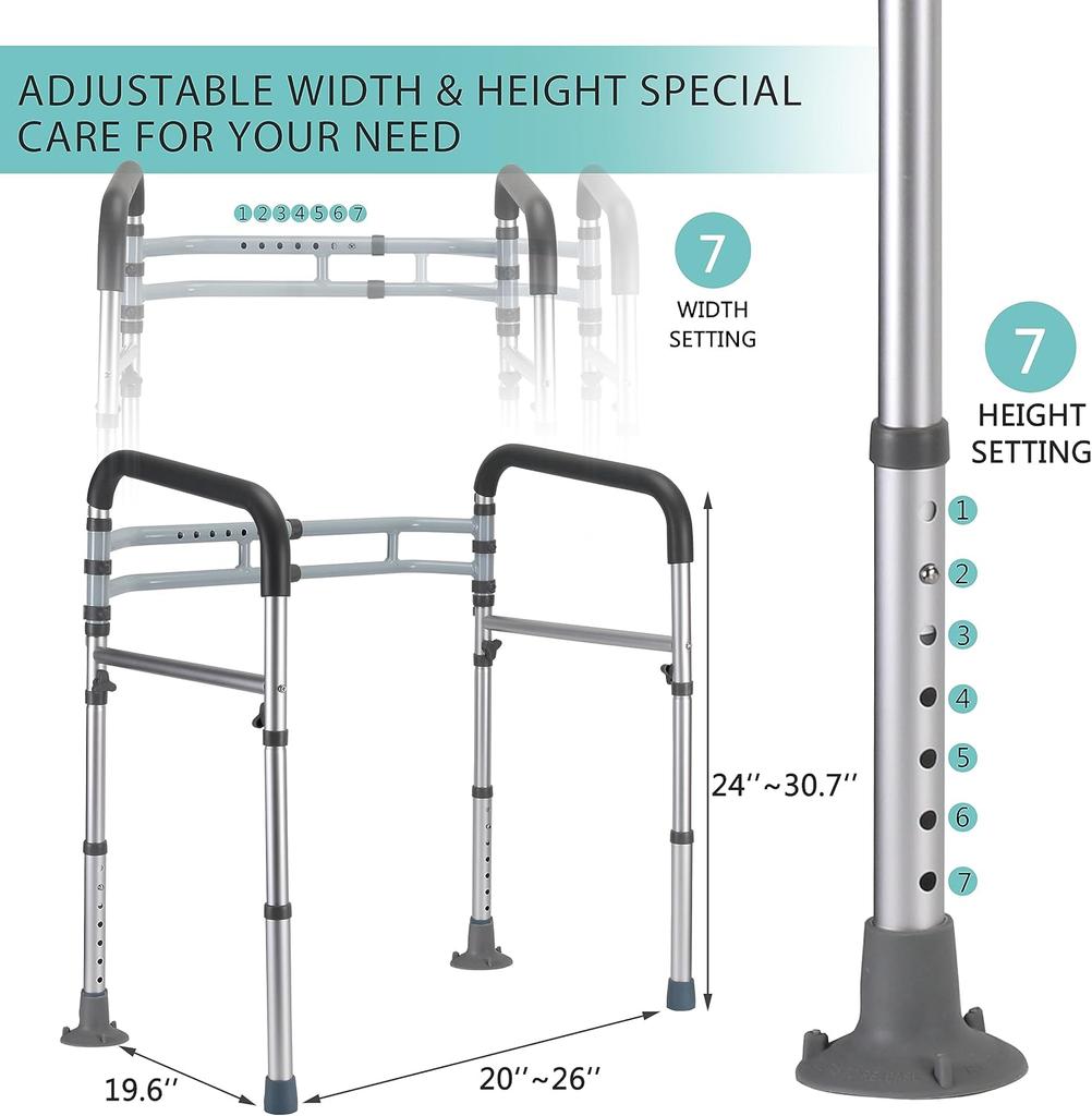 Eligible Toilet Safety Rails, Adjustable Toilet Frame for Elderly, Seniors, Foldable Handicap Toilet Handles Fit Any Toilets