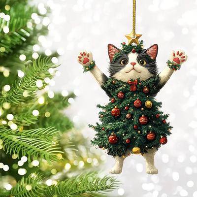 Cartoon Cat Christmas Ornaments Xmas Tree Pendant Party Supplies Home Car Mirror Hanging Decor 2025 Xmas Navidad Gift