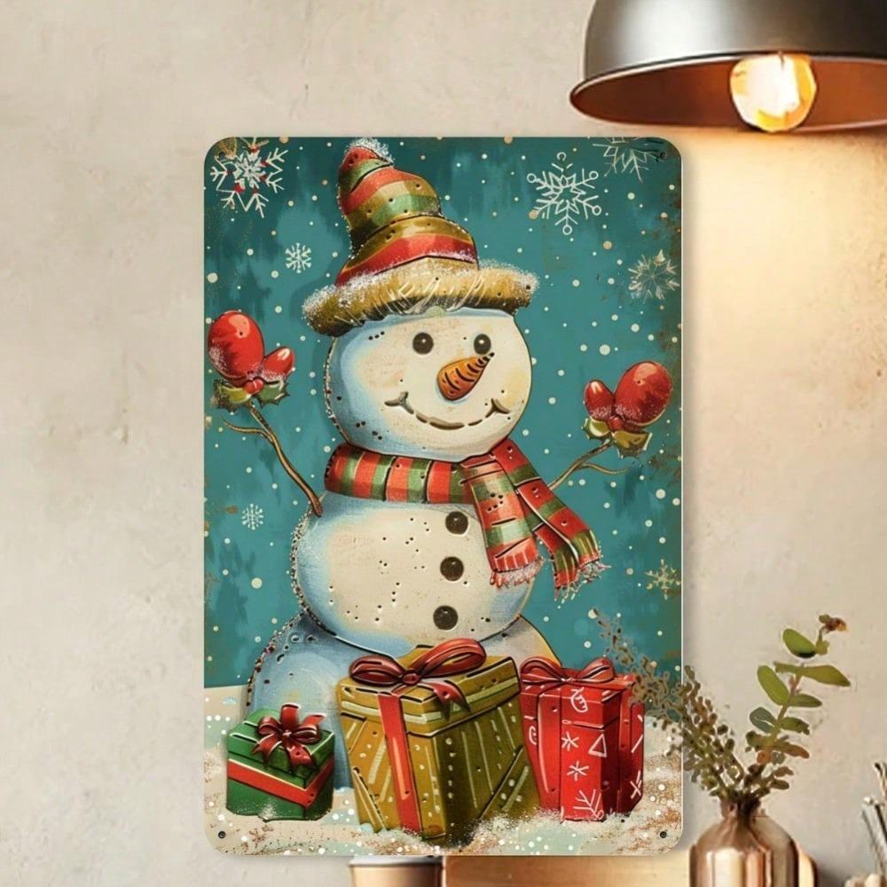 Vintage Smiling Snowman Metal Tin Sign 8x12 Inch Wall Art Home Bar Garage Decor