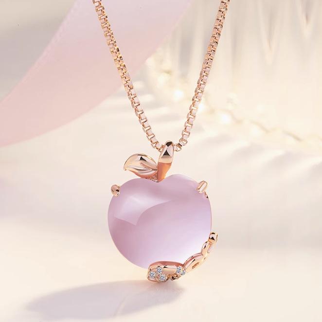 

Розовый Кварц Рождественская Подвеска Ожерелье - Элегантный Дизайн Яблока, Не Выцветает, Сладкий Женственный Штрих. Rose Gold Box Chain