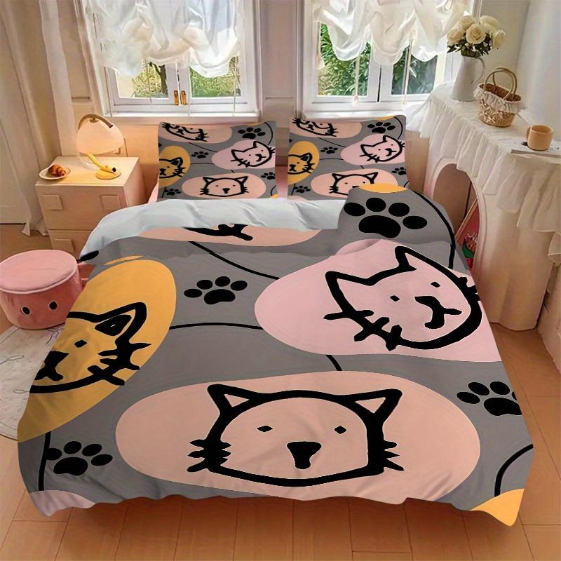 3pcs Cat Faces Bedding Set, Breathable and Soft, Suitable for All Seasons, Ideal for Home Use, Suitable for Bedroom Decor 21159
