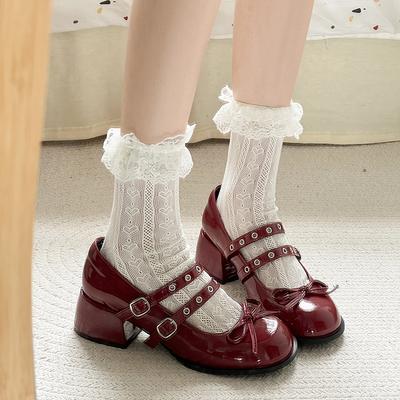 New French Vintage Block Heel  Jane High Heels 2025 New Spring and Autumn Shallow Bow with Skirt Small  Shoes