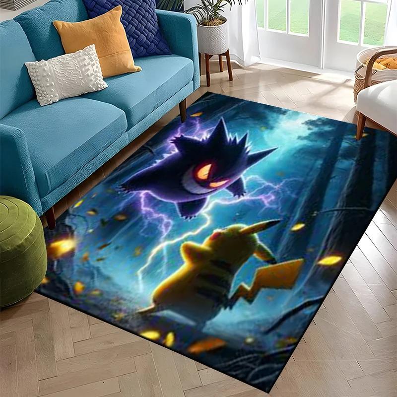 Pokémon Rectangle Rug Stunning Anime Battle & Fantasy Scenes Carpet Featuring Mewtwo Gengar Charizard Ideal for Game Ro