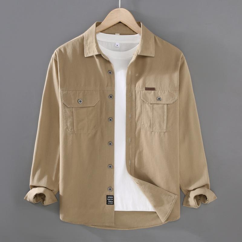 American Retro Style Cargo Long Sleeve Shirt Men Spring Fall Pure Cotton Casual Shirts Double Pocket Square Thin Button Jackets for Men