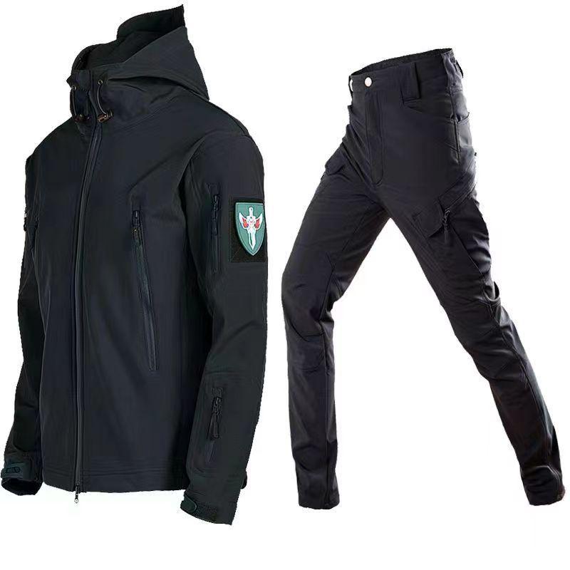 Military Shark Skin Soft Shell Suits Men Tactical Windproof Waterproof Jacket Men Army Combat Pants+ Mens Hooded Camping Coats