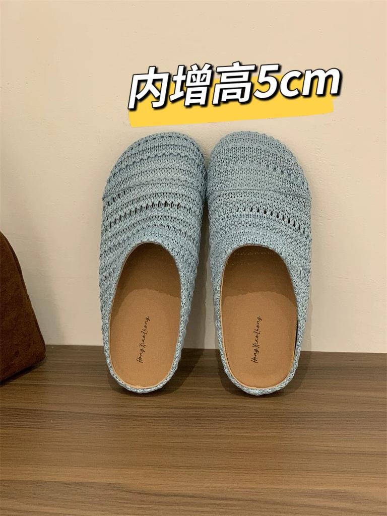 French Niche Hand-woven Hollow Breathable Bag Head Half Slippers Women's Summer Wear Roman Style Thick-soled Boken Shoes