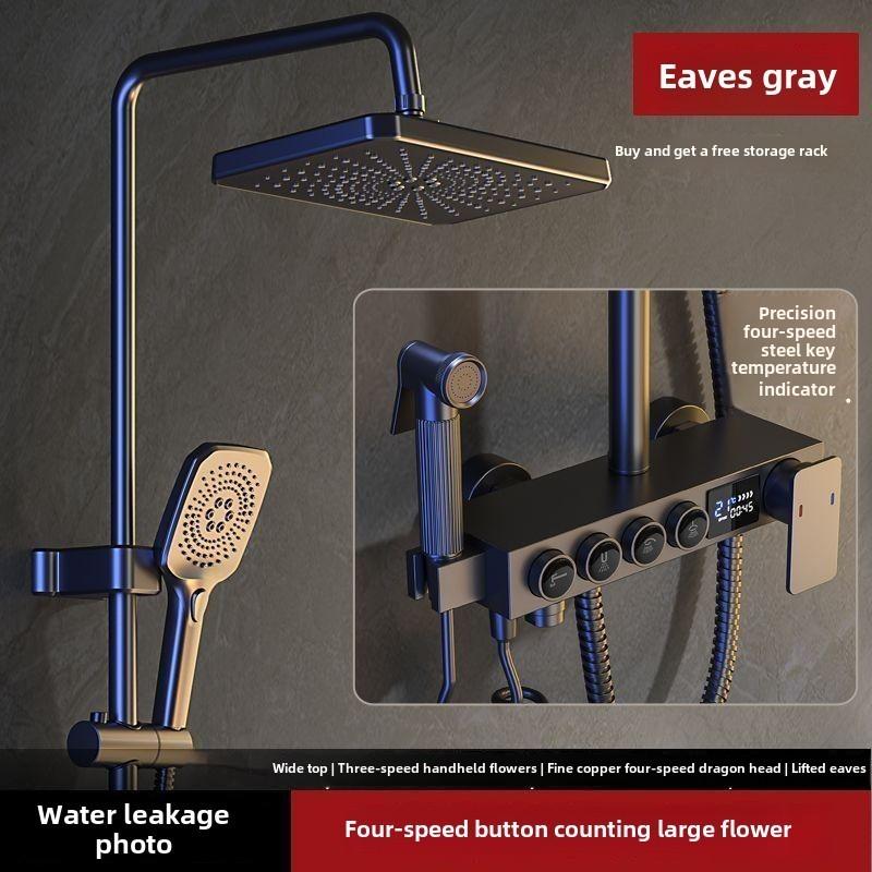 

Медный душевой набор Бытовой цифровой дисплей Система душа с постоянной температурой Насадка-бустер для ванной Комната Набор для душа 4 Buttons LED (Grey)