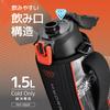 Thermos Water Bottle Vacuum Insulated Sports Bottle 1.5L Black Valencia Cold Storage Only FHT-1502F BKV