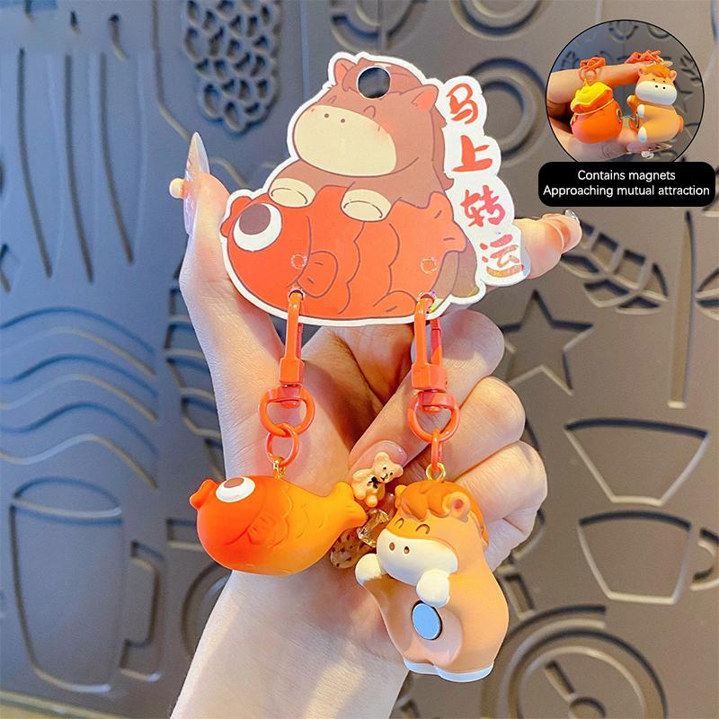 2026 Jahr des Pferdes Maskottchen Schlüsselanhänger Niedlicher Cartoon Nationaler Trend Tierkreiszeichen Pferd Schlüsselanhänger Paar Rucksack Anhänger Neujahrsgeschenk