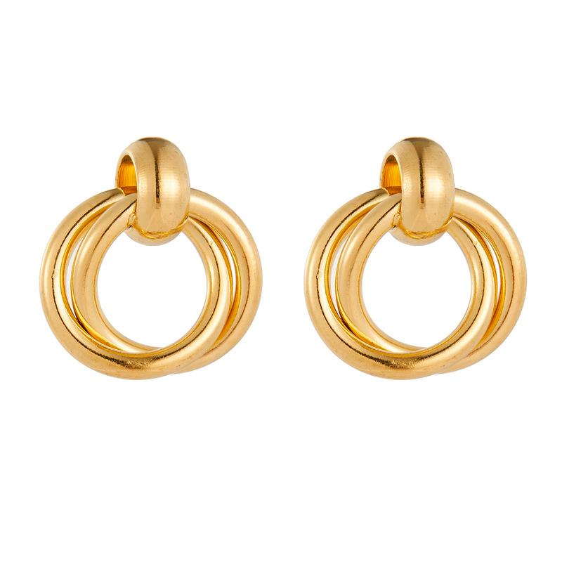 Gold Plated Stainless Steel Triple Hoop Drop Earrings For Women