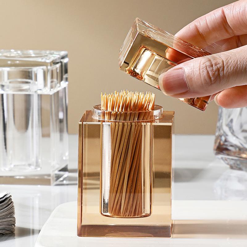 1PC Luxury Crystal Glass Toothpick Box Barrel Home Dining Table Hotel Cotton Swab Dental Floss Storage Box Jar Clear Glass Container