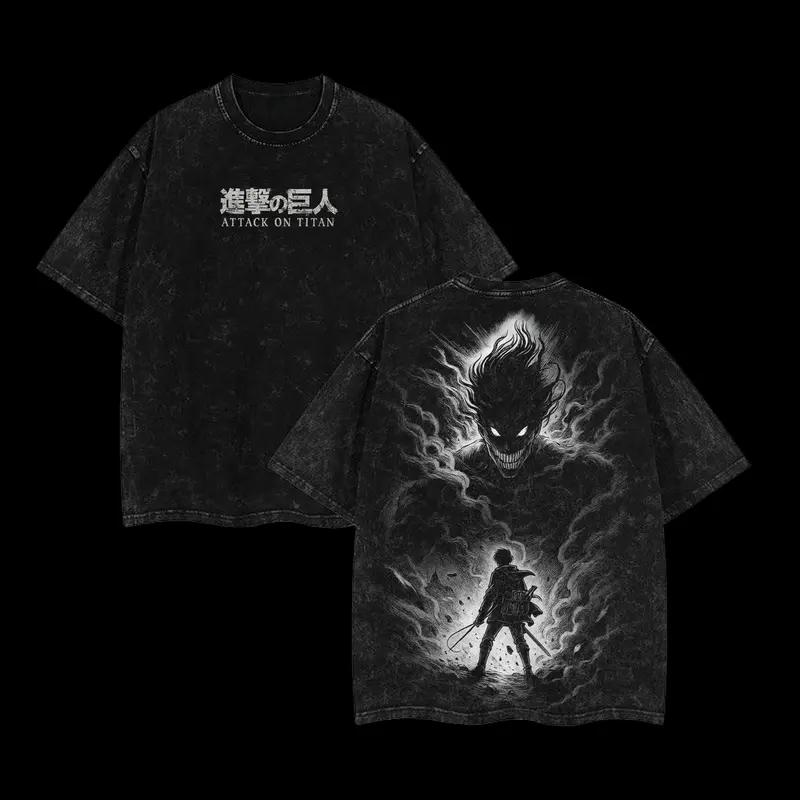 

Футболка с принтом Эрена Йегера Атака Титанов Аниме Одежда Мужская Футболка с коротким рукавом Хлопковая Футболка Ретро Выстиранная Футболка Харадзюку Мужская Футболка XXL чёрный