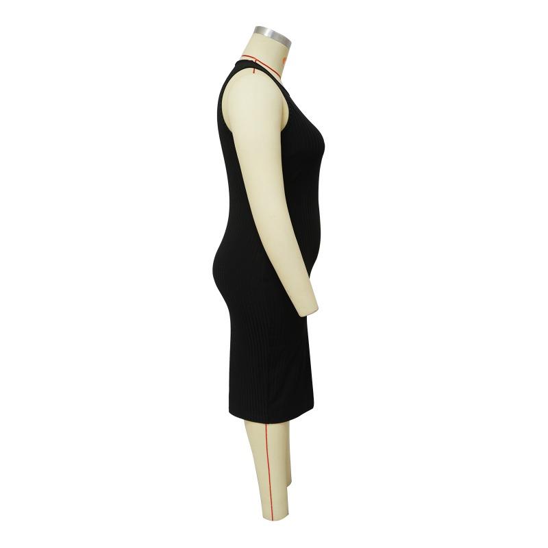 Plus Size Orange Ribbed Sleeveless Round Neck Bodycon Midi Dress