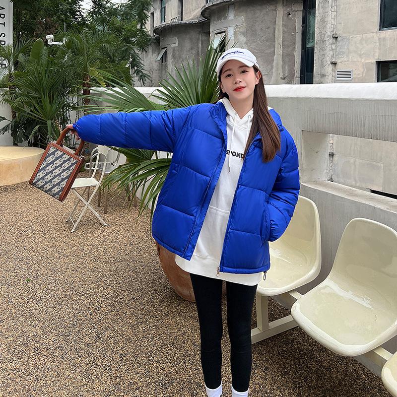 

Новая фруктовая пуховая хлопковая одежда женская зимняя свободная утолщенная маленькая короткая куртка с воротником-стойкой, одежда-хлеб XXL синий
