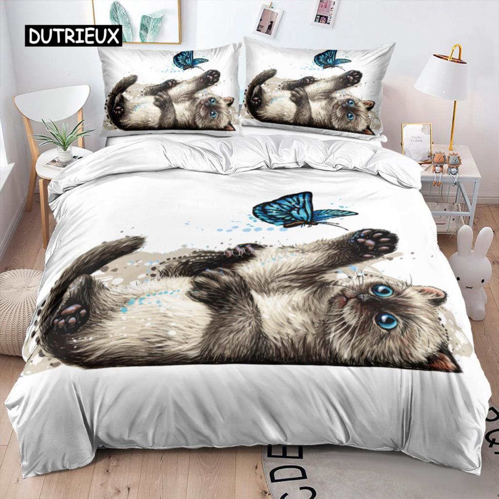 Cute Cat Dog Duvet Cover Bedding Set Animal Pet Duvet Cover Bedding Cover 2/3pcs Comforter Cover Home Decoration Women Children