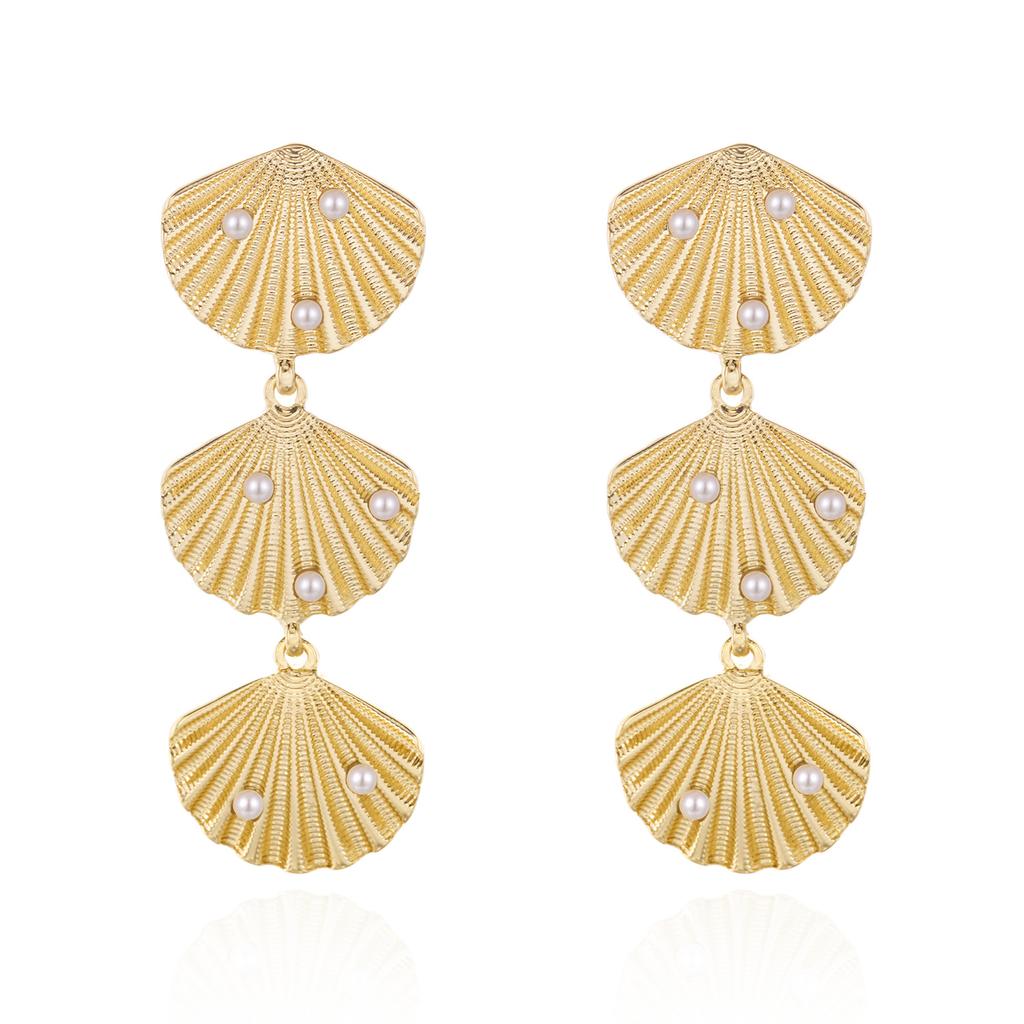 Exaggerated Imitation Pearl Shell Multi-Layer Earrings Beach Vacation Style Accessory Women's Fashion Trend Daily Accessory