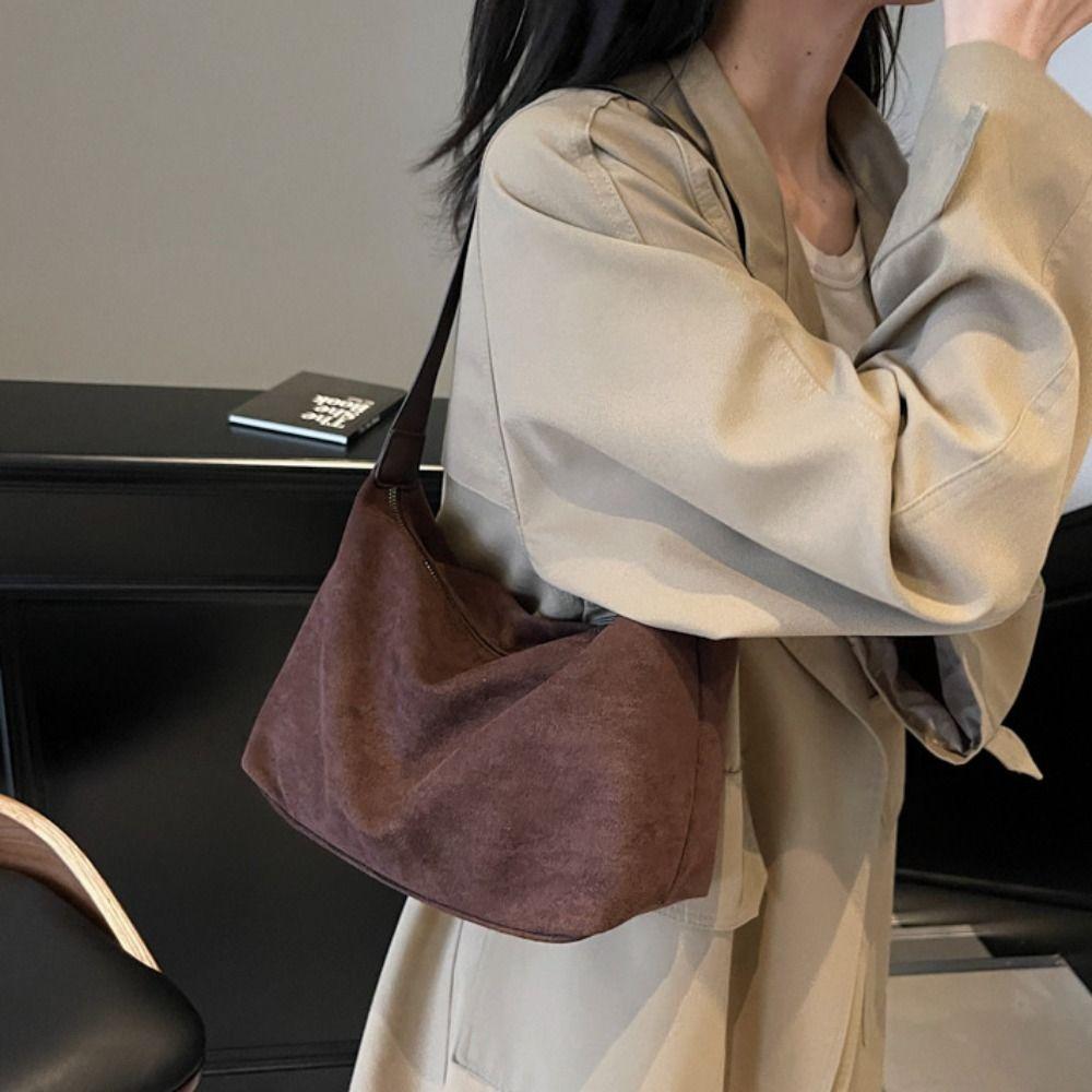 Large Capacity Hobo Bag Solid Color Ladies Tote Bag Trendy Suede Shoulder Bag  Shopping