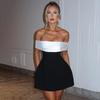 Yl24465 Autumn 2024 New Sexy Dress Fashion Style Elegant Silm off-Shoulder Contrast Color Dress for Women