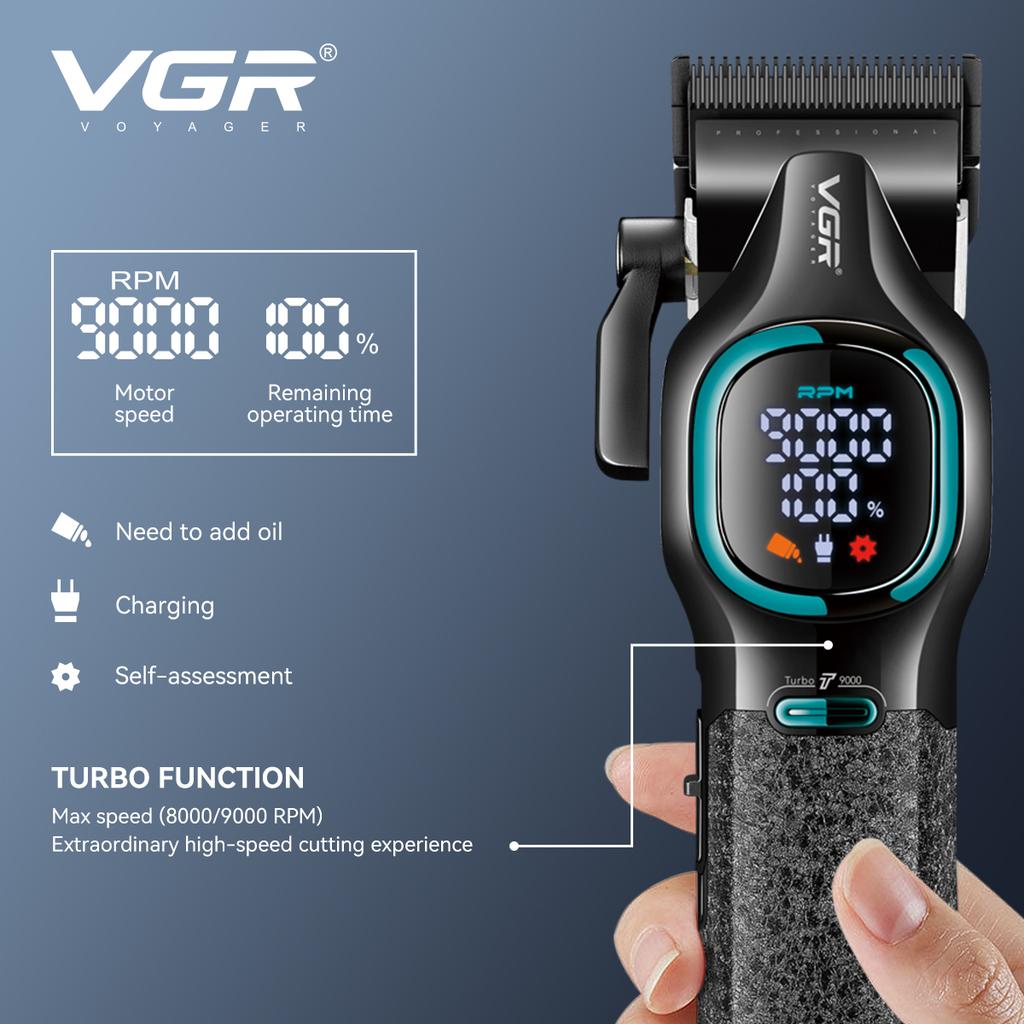 Original VGR V-886 S2 High-end Hair Clipper Set Alloy Blade Hair Trimmer Metal Body Oil Head Carving Push Shear with LED Digital Display Home Razor