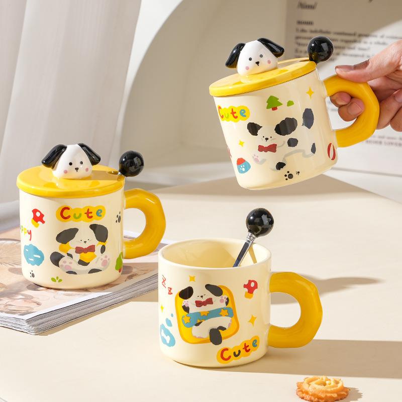 Ceramic Puppy Cup Birthday Gift Box Large Capacity Cup with Lid Spoon Global Couple Cup Souvenir