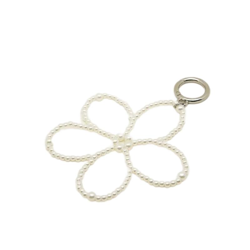 Beaded Flowers Keychain White Pearl Charm Keyring Pendant Jewelry For Girl Women Gift Bag Decoration