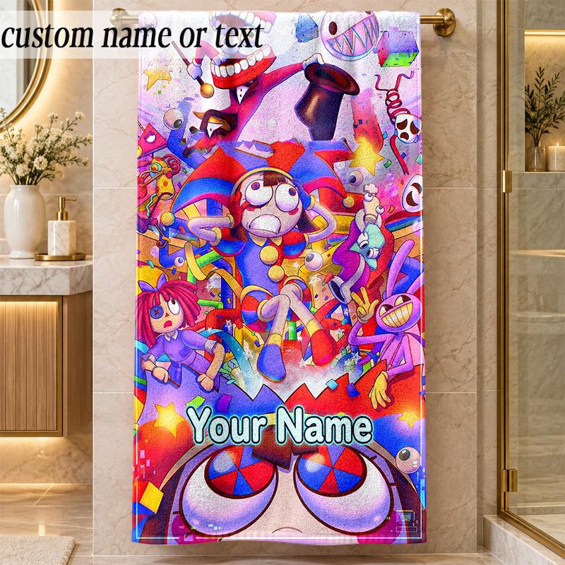 Beach TowelThe Amazing Digital Circus Custom Name Text Personalized Soft Towel for Beach Pool Indoor Home Decor Gift