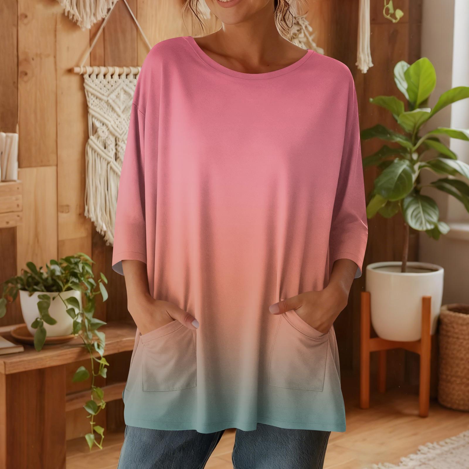 

Women s 3/4 Sleeve Shirts Graphic Tees Shirts Casual Basic Tops Pullovers S рожевий