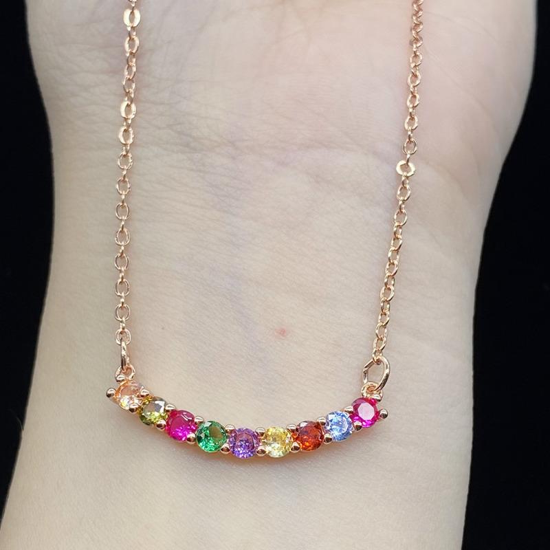 BELLA BOX New Imitation Seven-color Rainbow Natural Tourmaline Plated Rose Gold Pendant Necklace For Women