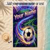 Soccer Theme Soft Beach Towel Personalized Custom Name Text Towel Portable for Beach Pool Travel