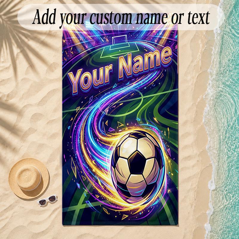 Soccer Theme Soft Beach Towel Personalized Custom Name Text Towel Portable for Beach Pool Travel
