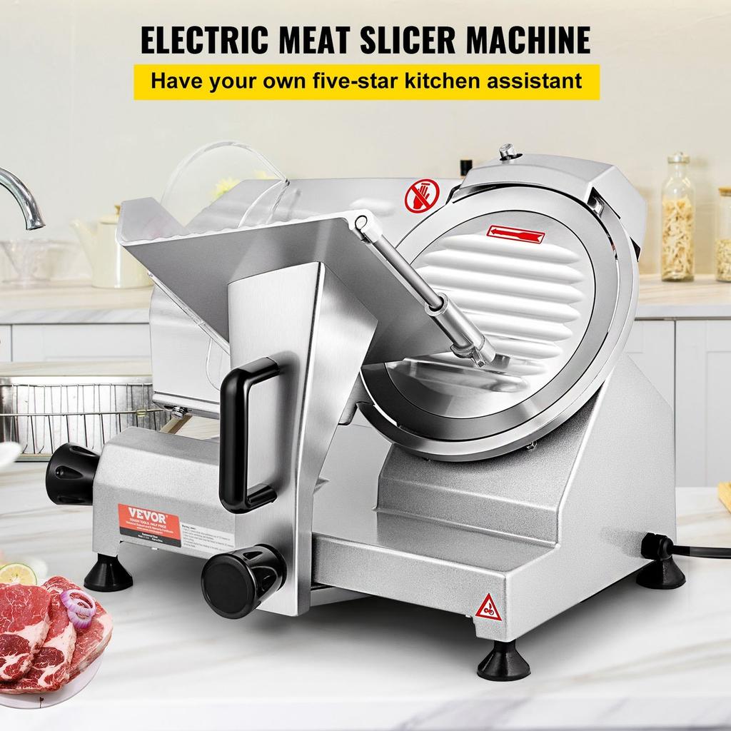 Commercial Meat Slicer, 200W Electric Deli Food Slicer, 350-400RPM Meat Slicer with 8" Carbon Steel Blade, 0 - 0.47 inch Adjustable Thickness Electric
