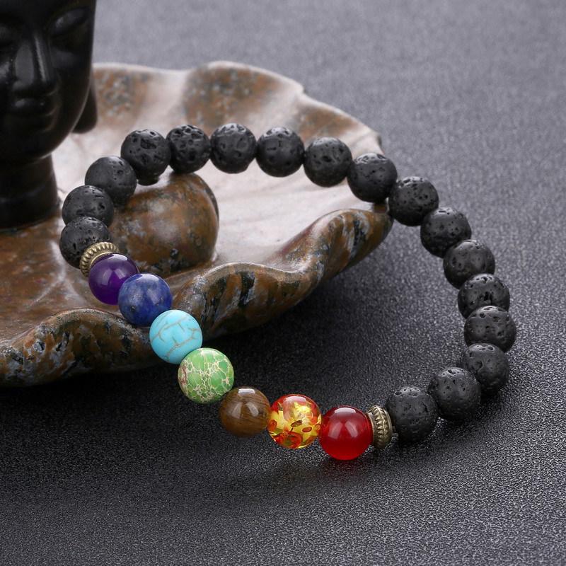Seven-Color Volcanic Stone Tiger Eye & Imperial Vein Beaded Bracelet