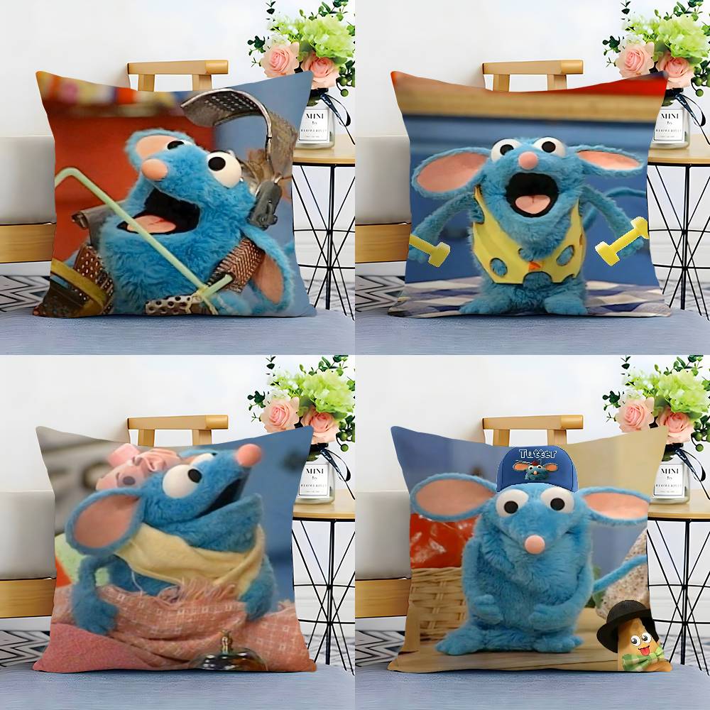 TV Blue Mouse T-Tutter Pillow Case Sofa Living Room Bedroom Double-sided Printing Square Cushion Nap Time Cushion Cover