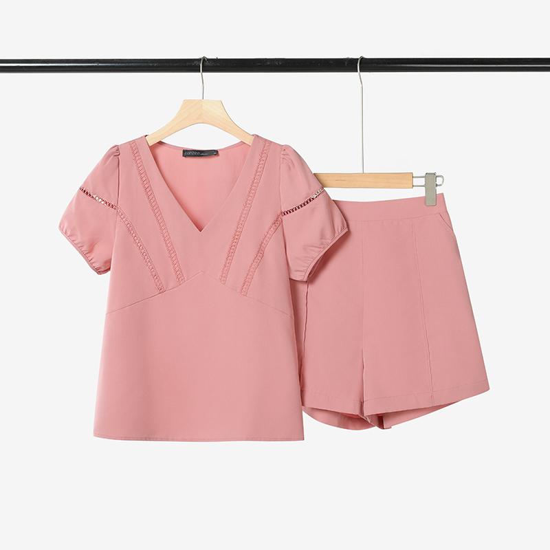 ZANZEA Damen Kurzarmbluse und Shorts Sommer Zweiteiliges Anzug-Set