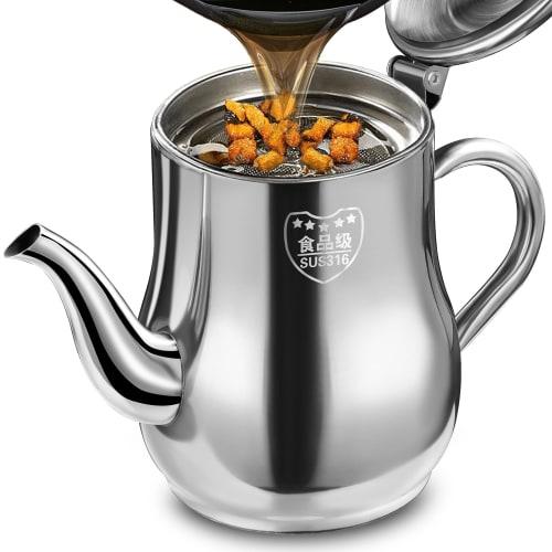 Rockykey Oil Pot, Approx. 600ml, German 316 Stainless Steel, Lightweight and Durable, Strainer, Filters Oil Residue, Tempura Oil, Deep Frying Oil, Fil