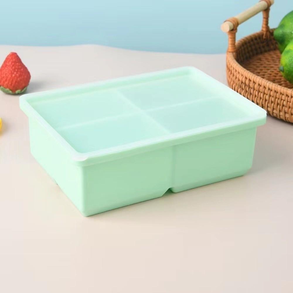 New Silicone Ice Making Mold Leak Proof Lid 4 Grid Food Freezing Molds Square Shape Large Capacity Ice Cube Tray Kitchen Use