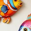 2 Pcs Wooden Fish Wall Art Tropical Fish Sculpture Coastal Beach Sea Animal Wall Hanging Ornament for Bathroom Pool Patio Fence Decor