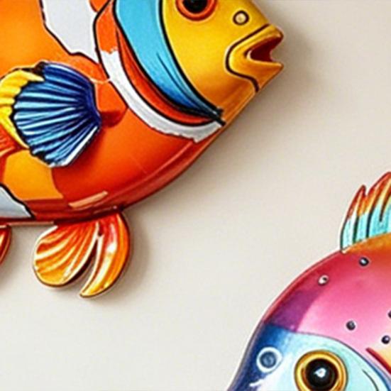 2 Pcs Wooden Fish Wall Art Tropical Fish Sculpture Coastal Beach Sea Animal Wall Hanging Ornament for Bathroom Pool Patio Fence Decor