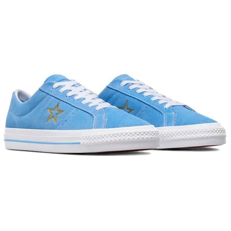 Converse Scarpe da Skate Basse Unisex One Star Pro Pelle Scamosciata Moda Versatili Blu Oro A06647C