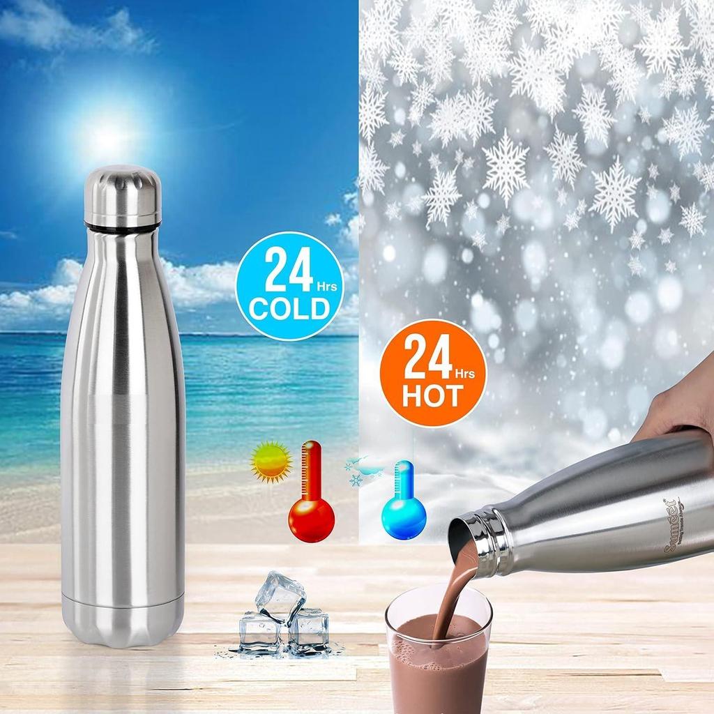 Stainless Steel Double Walled Vacuum Flask/Water Bottle, 24 Hours Hot and Cold, 500 Ml, Silver - 1Pc