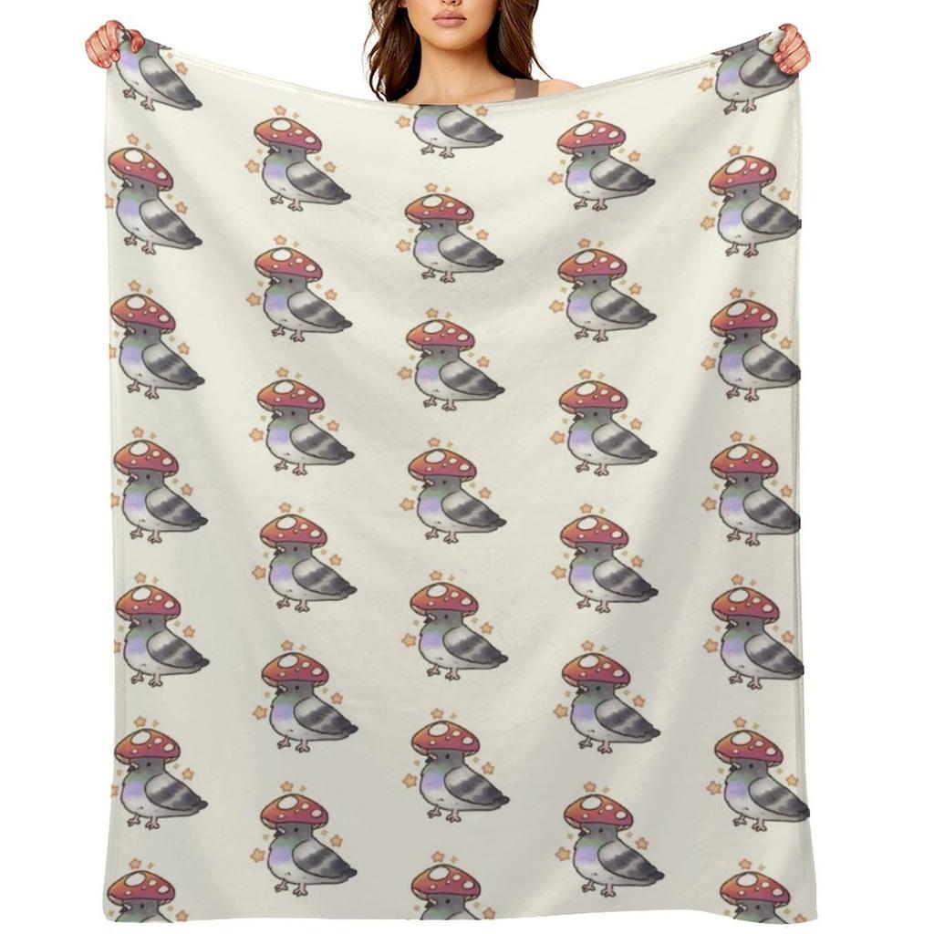 Mushroom Pigeon with stars Throw Blanket Quilt Travel for winter decorative Blankets
