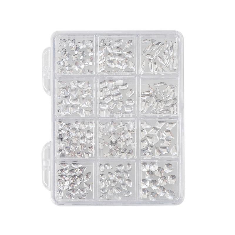 Nail Art Irregular Rhinestones: 12-Grids Mixed Color Flat Back Resin Gems