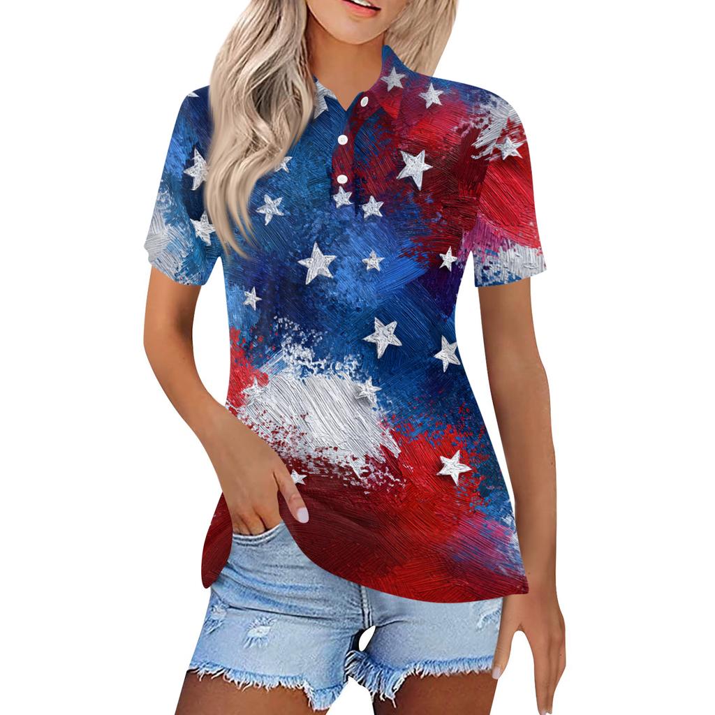 Women's Fashion Casual Lapel Short Sleeve Printed Shirt Women's Button Up Tops