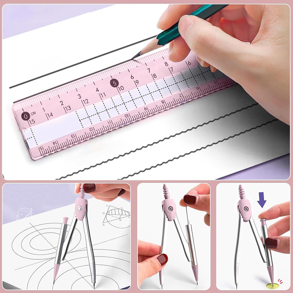 8pcs School Protractor-Compass Set,Circle Drawing Tools With Ruler,Students Stationery Professional Compass Ruler Drawing Tool