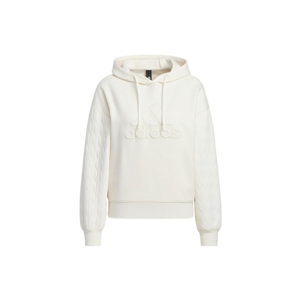 Adidas Essential Logo Embroidered Hoodie Women Tops White HM7104
