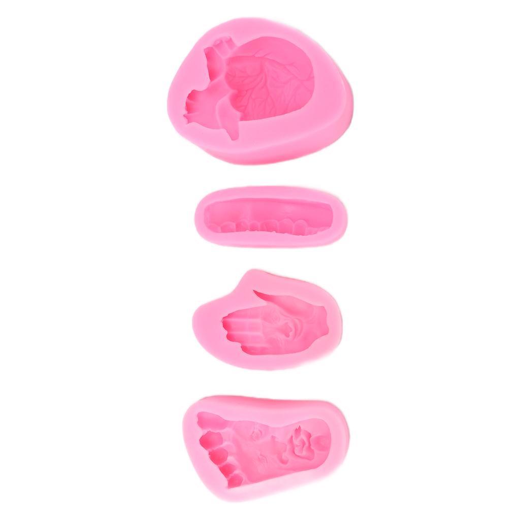 4 Stück Halloween Silikonform Sohle Handfläche Herz Hochtemperaturbeständigkeit Antihaft Halloween Backform für Zuhause Bäckerei